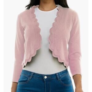 Cable and Guage Blush Pink Scalloped Bolero Sheug Cardigan, Women’s Size Medium